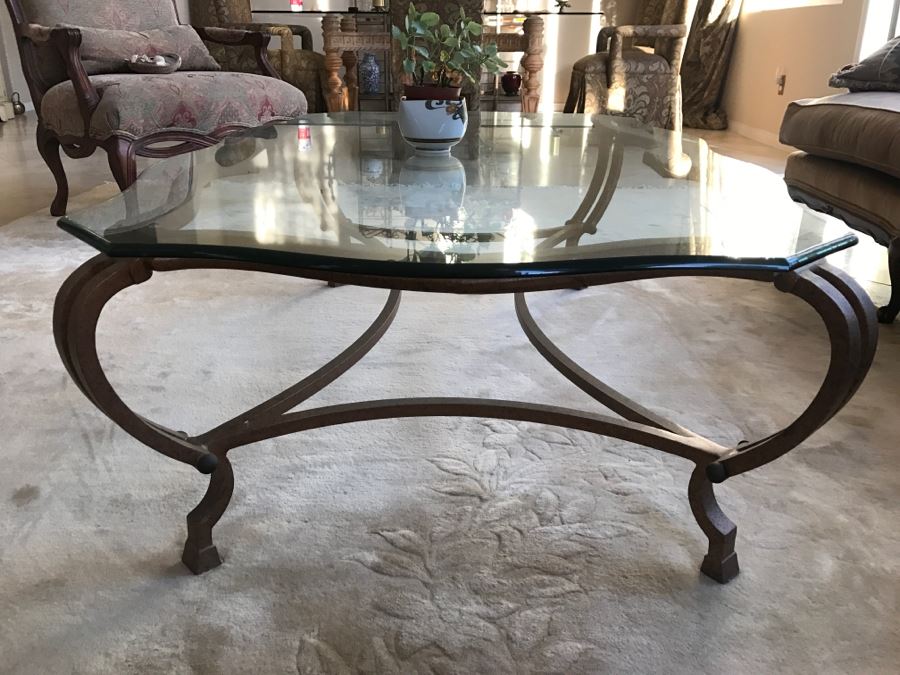 Gilt Metal Coffee Table With Glass Top 58' X 38' X 17'H [Photo 4]