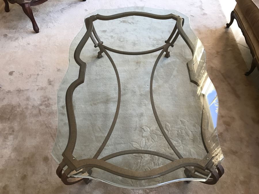 Gilt Metal Coffee Table With Glass Top 58' X 38' X 17'H [Photo 5]