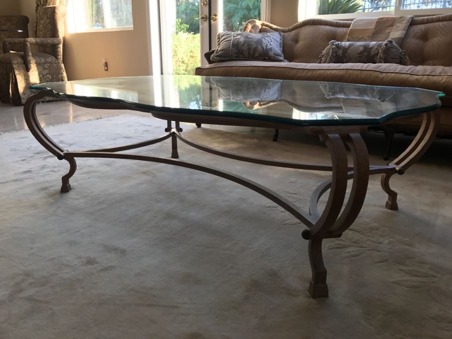 Gilt Metal Coffee Table With Glass Top 58' X 38' X 17'H [Photo 2]