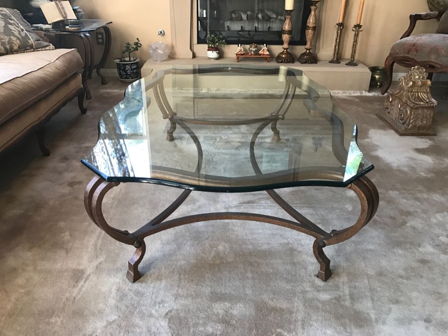 Gilt Metal Coffee Table With Glass Top 58' X 38' X 17'H [Photo 9]