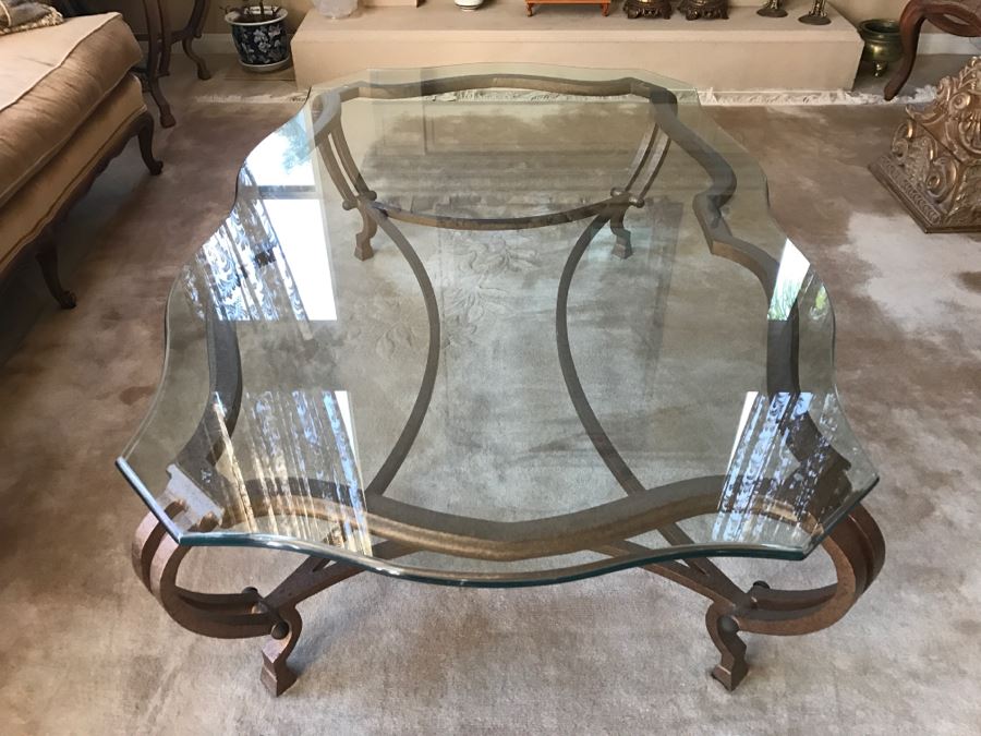 Gilt Metal Coffee Table With Glass Top 58' X 38' X 17'H [Photo 10]
