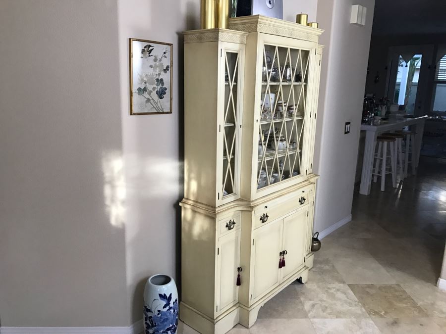 Vintage Wooden Bookcase Curio China Cabinet With Lockable Doors Skeleton Key 45'W X 14'D X 72.5'H [Photo 4]