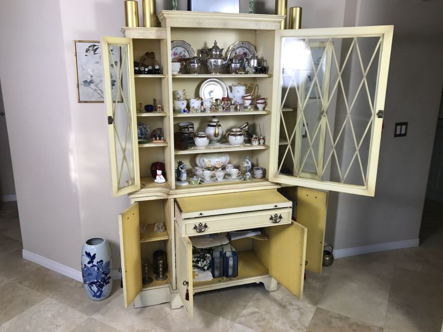Vintage Wooden Bookcase Curio China Cabinet With Lockable Doors Skeleton Key 45'W X 14'D X 72.5'H [Photo 7]