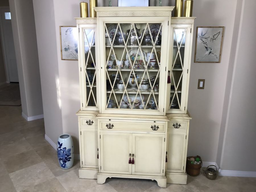 Vintage Wooden Bookcase Curio China Cabinet With Lockable Doors Skeleton Key 45'W X 14'D X 72.5'H [Photo 3]
