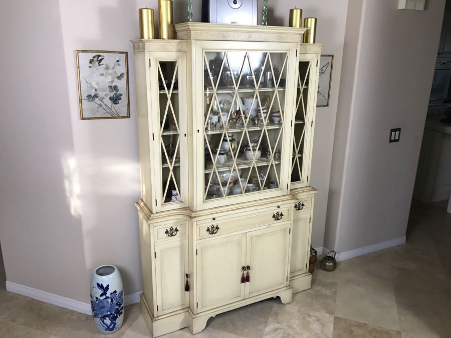 Vintage Wooden Bookcase Curio China Cabinet With Lockable Doors Skeleton Key 45'W X 14'D X 72.5'H [Photo 5]