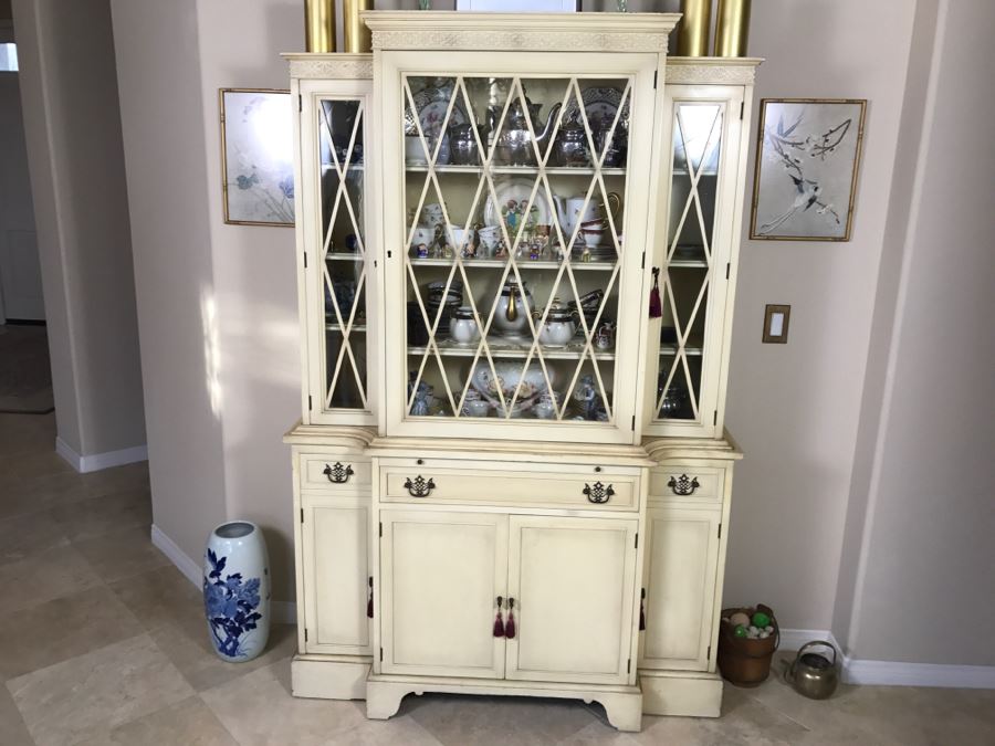 Vintage Wooden Bookcase Curio China Cabinet With Lockable Doors Skeleton Key 45'W X 14'D X 72.5'H [Photo 1]