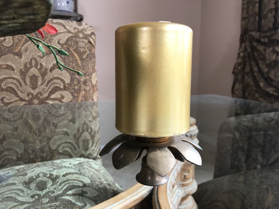 Large Artificial Flower Arrangement In Metal Planter Plus Pair Of Metal Candle Holders [Photo 6]