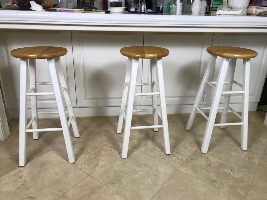 Set Of (3) White Barstools Chairs 29'H