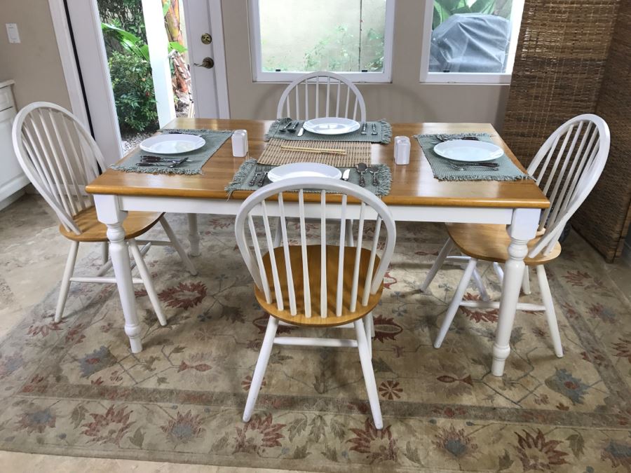 White Dining Table With (4) Chairs 60' X 36' [Photo 1]