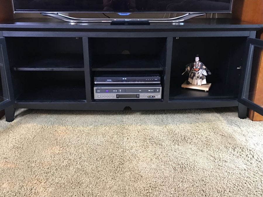 Black 60' Flat Screen TV Stand Credenza Asian Influenced Design [Photo 4]