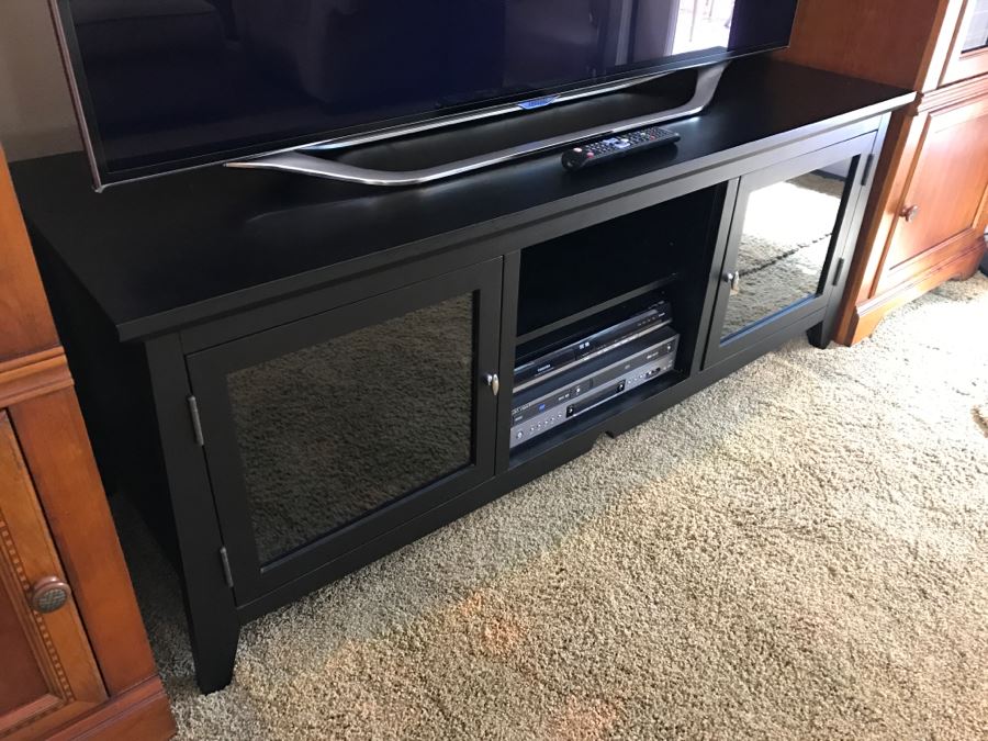 Black 60' Flat Screen TV Stand Credenza Asian Influenced Design [Photo 3]