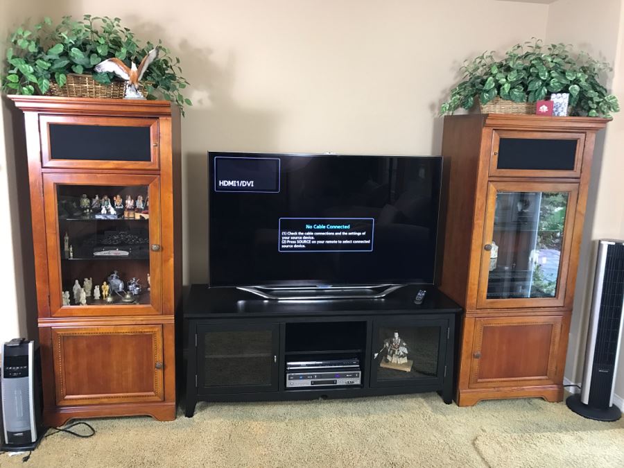 Pair Of Wooden Media Tower Cabinets With Top Speaker Cabinet