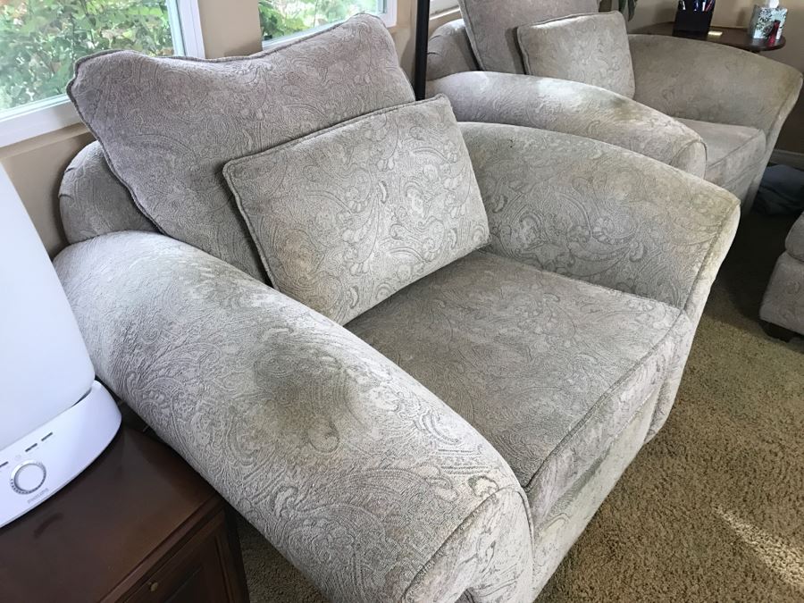 Pair Of Large Upholstered Armchairs With Matching Ottomans 51'W [Photo 6]