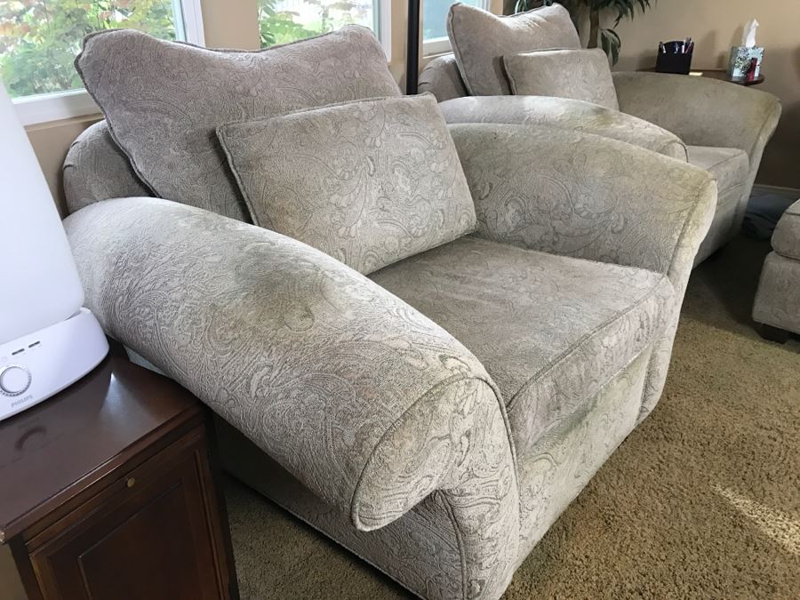 Pair Of Large Upholstered Armchairs With Matching Ottomans 51'W [Photo 7]