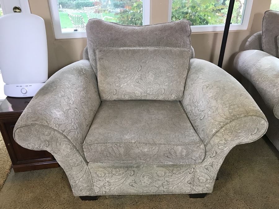 Pair Of Large Upholstered Armchairs With Matching Ottomans 51'W [Photo 4]