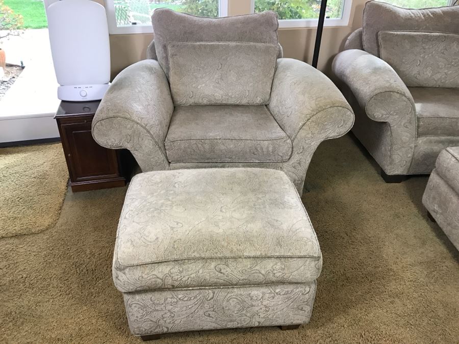 Pair Of Large Upholstered Armchairs With Matching Ottomans 51'W [Photo 2]