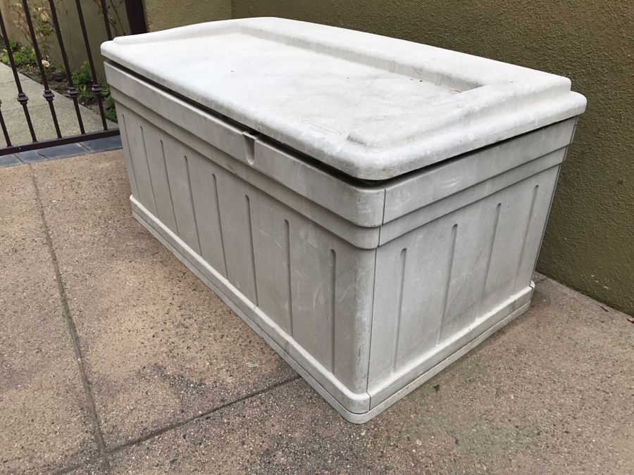 Suncast Plastic Outdoor Storage Container With Various Gardening Supplies Including Pots [Photo 5]