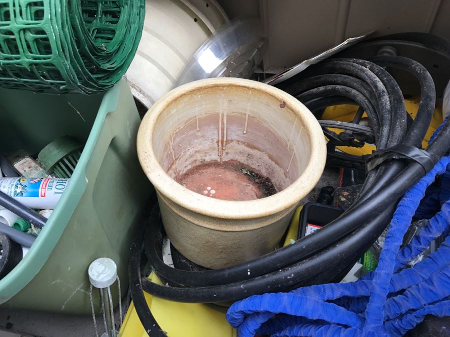 Suncast Plastic Outdoor Storage Container With Various Gardening Supplies Including Pots [Photo 15]