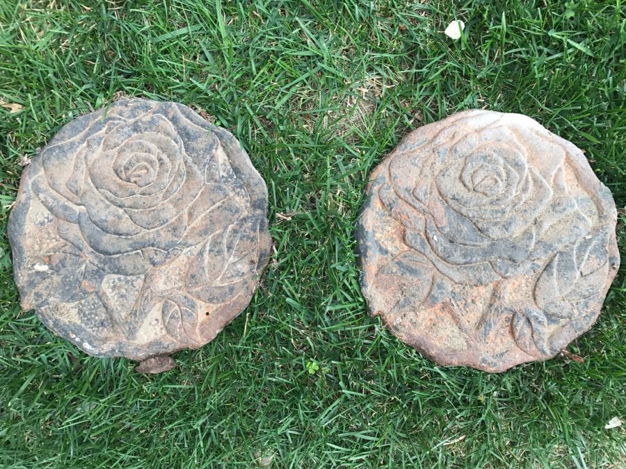 Pair Of Metal Floral Motif Stepping Stones