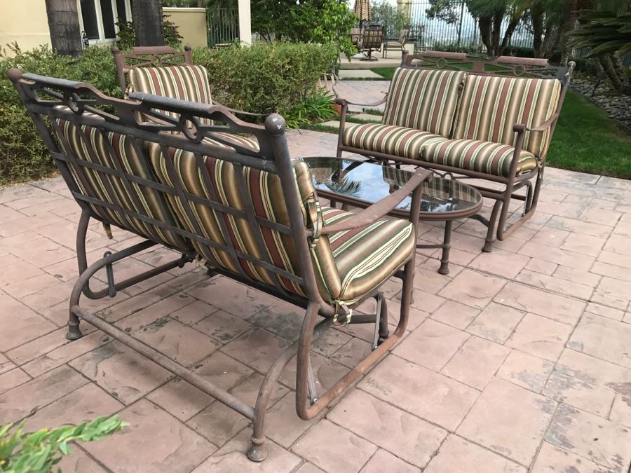 5-Piece Outdoor Aluminum Furniture Set With (2) Rocking Loveseats, Armchair And Coffee Table [Photo 6]