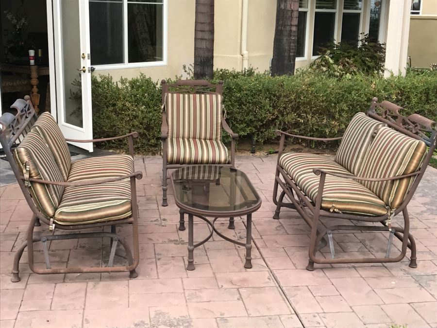 5-Piece Outdoor Aluminum Furniture Set With (2) Rocking Loveseats, Armchair And Coffee Table [Photo 3]