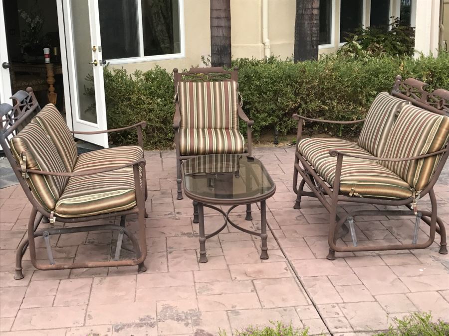 5-Piece Outdoor Aluminum Furniture Set With (2) Rocking Loveseats, Armchair And Coffee Table [Photo 4]