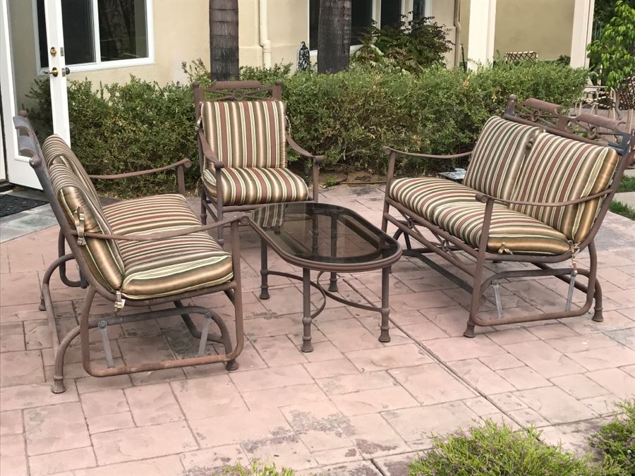 5-Piece Outdoor Aluminum Furniture Set With (2) Rocking Loveseats, Armchair And Coffee Table [Photo 5]