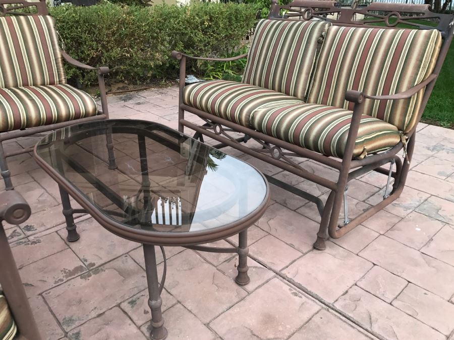 5-Piece Outdoor Aluminum Furniture Set With (2) Rocking Loveseats, Armchair And Coffee Table [Photo 8]