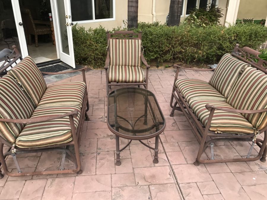 5-Piece Outdoor Aluminum Furniture Set With (2) Rocking Loveseats, Armchair And Coffee Table [Photo 2]