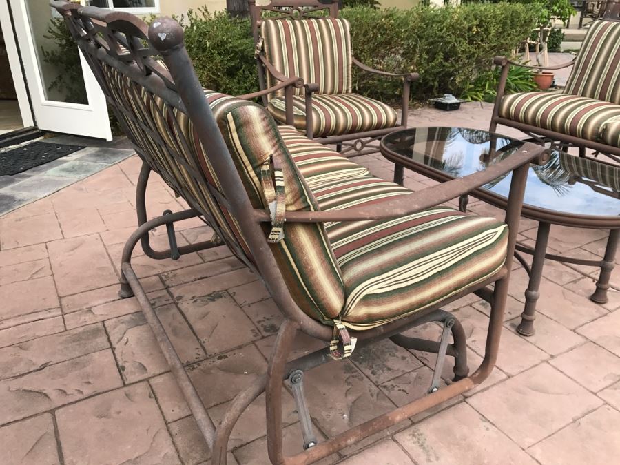 5-Piece Outdoor Aluminum Furniture Set With (2) Rocking Loveseats, Armchair And Coffee Table [Photo 7]