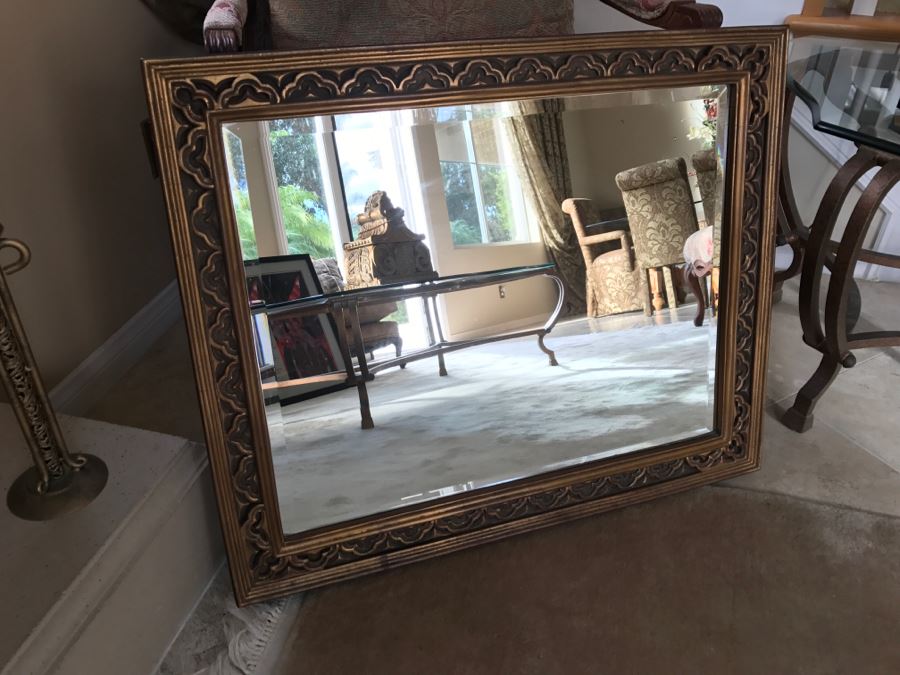 Stunning Gilt Wood Designer Beveled Glass Wall Mirror 33' X 27' [Photo 2]