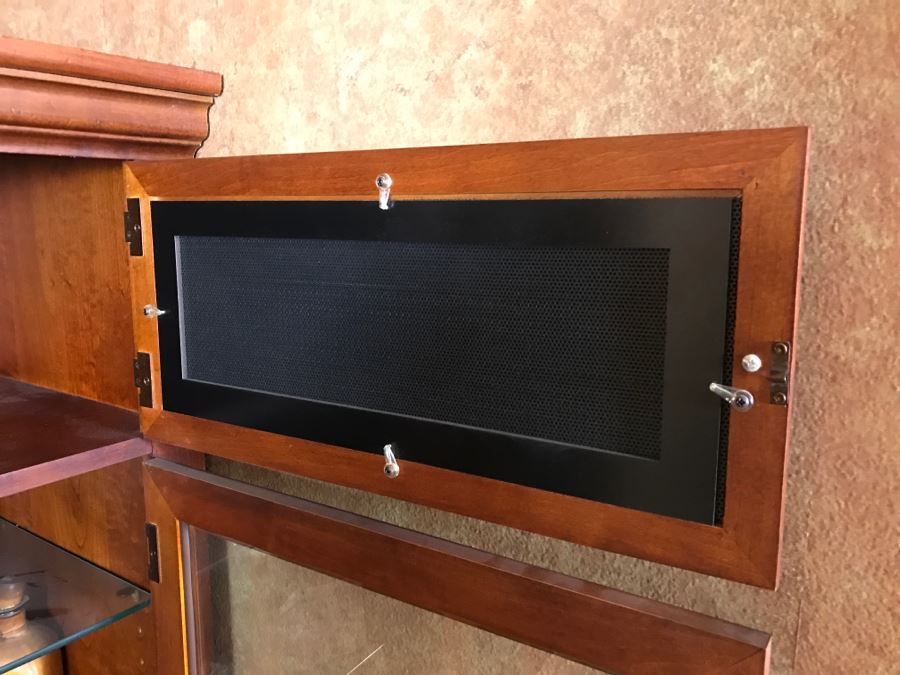 Wooden Media Cabinet With Pocket Doors And Wooden Media Tower Cabinet With Top Speaker Cabinet (2 Pieces) [Photo 10]