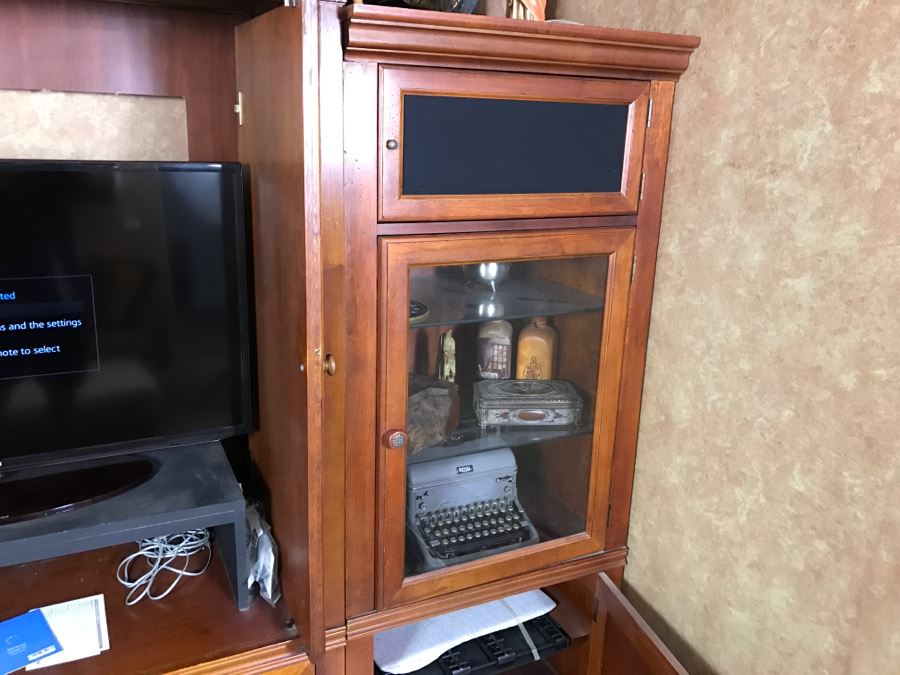 Wooden Media Cabinet With Pocket Doors And Wooden Media Tower Cabinet With Top Speaker Cabinet (2 Pieces) [Photo 8]