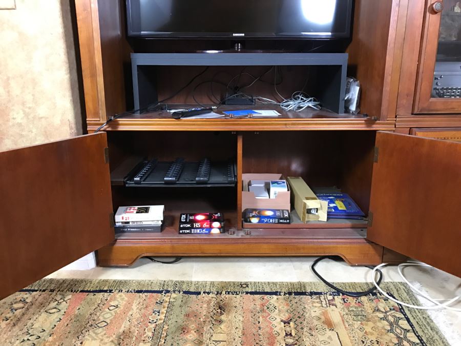 Wooden Media Cabinet With Pocket Doors And Wooden Media Tower Cabinet With Top Speaker Cabinet (2 Pieces) [Photo 5]