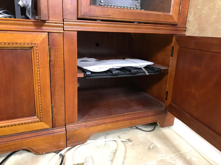 Wooden Media Cabinet With Pocket Doors And Wooden Media Tower Cabinet With Top Speaker Cabinet (2 Pieces) [Photo 7]