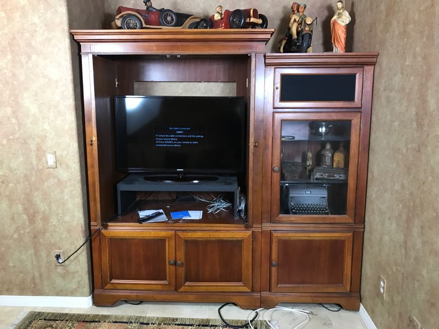 Wooden Media Cabinet With Pocket Doors And Wooden Media Tower Cabinet With Top Speaker Cabinet (2 Pieces) [Photo 2]