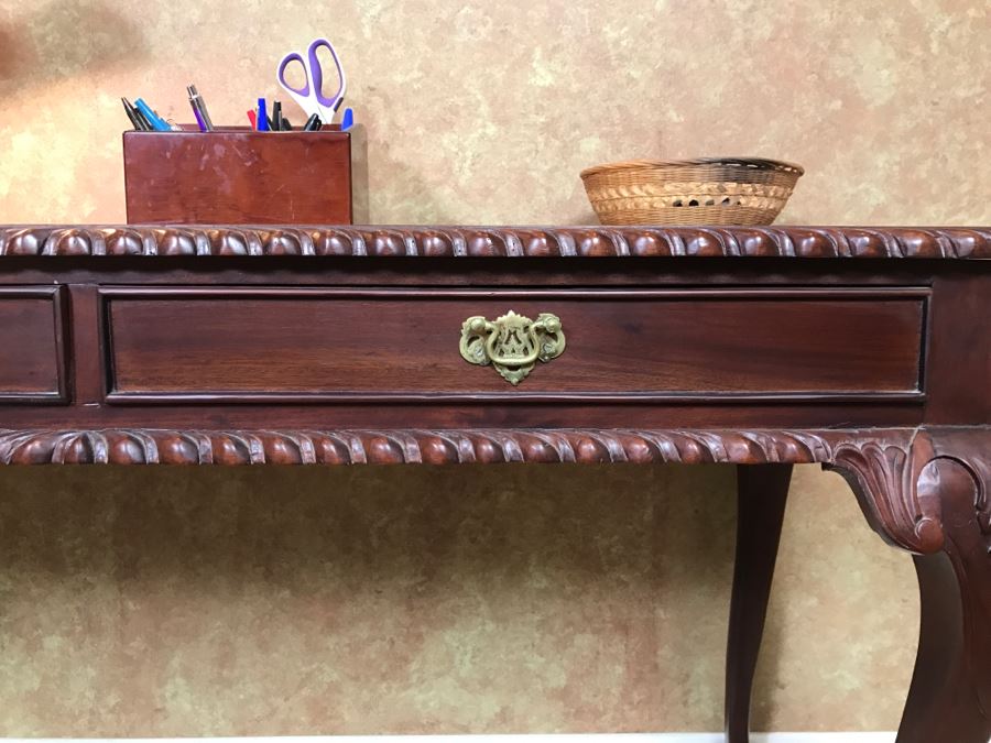 Wooden Ball And Claw Writing Desk With 2-Drawers With Desk Lamp, Desk Organizer And Basket With Office Supplies [Photo 9]