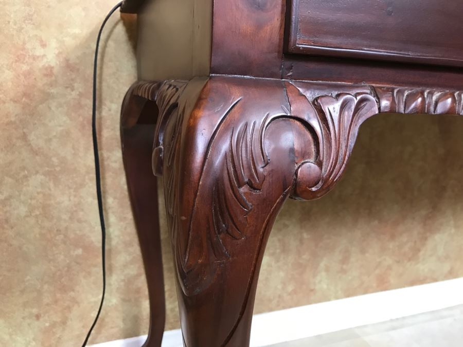 Wooden Ball And Claw Writing Desk With 2-Drawers With Desk Lamp, Desk Organizer And Basket With Office Supplies [Photo 5]