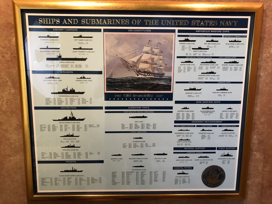 Framed Ships And Submarines Of The United States Navy Chart 33' X 28.5' [Photo 1]