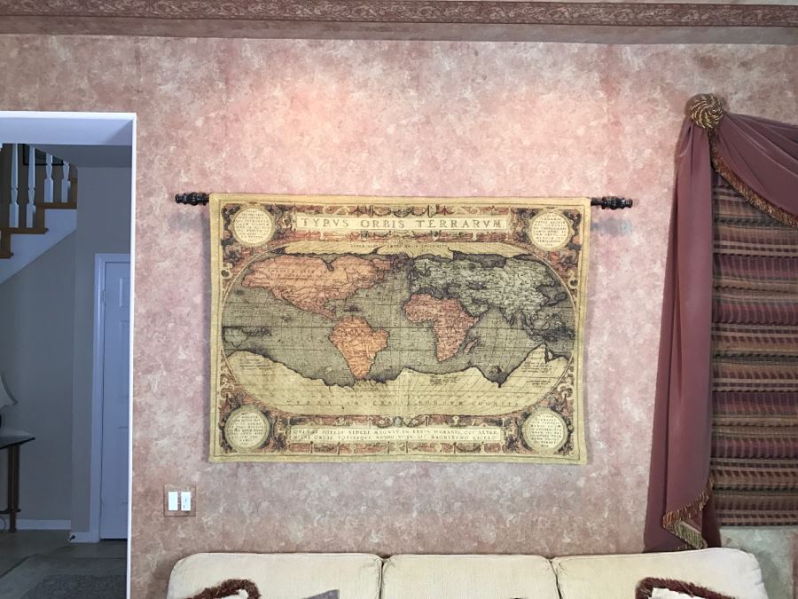 Map Of The World Tapestry With Rod And Wall Mounting Hardware 52' X 37' [Photo 2]