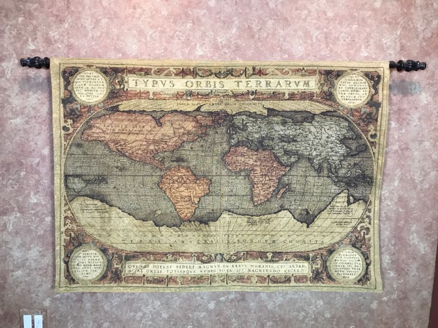 Map Of The World Tapestry With Rod And Wall Mounting Hardware 52' X 37' [Photo 1]