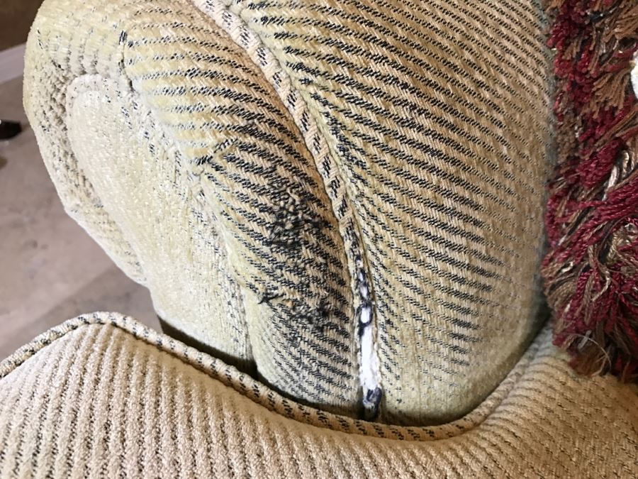 Cream Color Sofa With Throw Pillows - Note Condition Of Fabric On Right Arm In Photos 78'W [Photo 7]