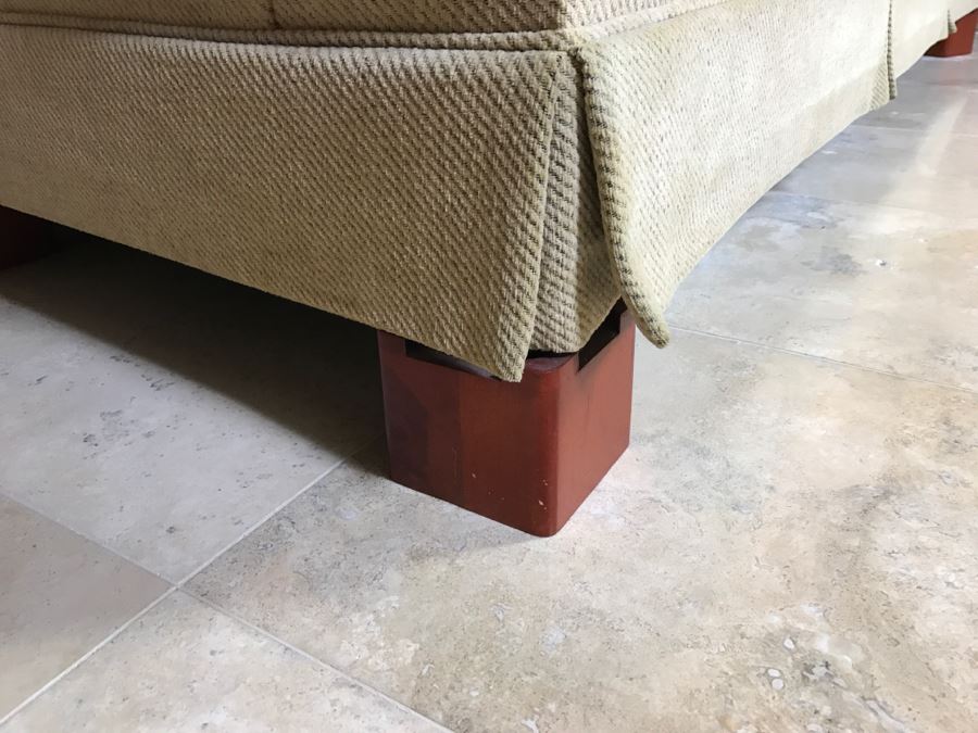 Cream Color Sofa With Throw Pillows - Note Condition Of Fabric On Right Arm In Photos 78'W [Photo 5]