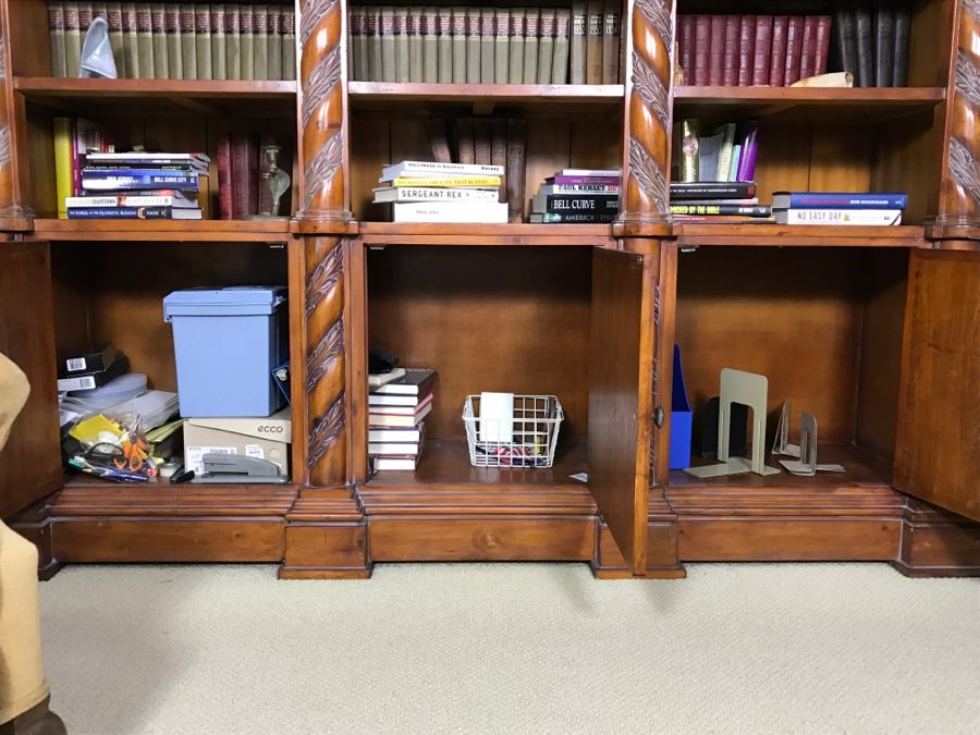 Large Ornate One Piece Bookcase With 3 Lower Cabinets - Located Upstairs 90'W X 21'D X 85'H [Photo 12]