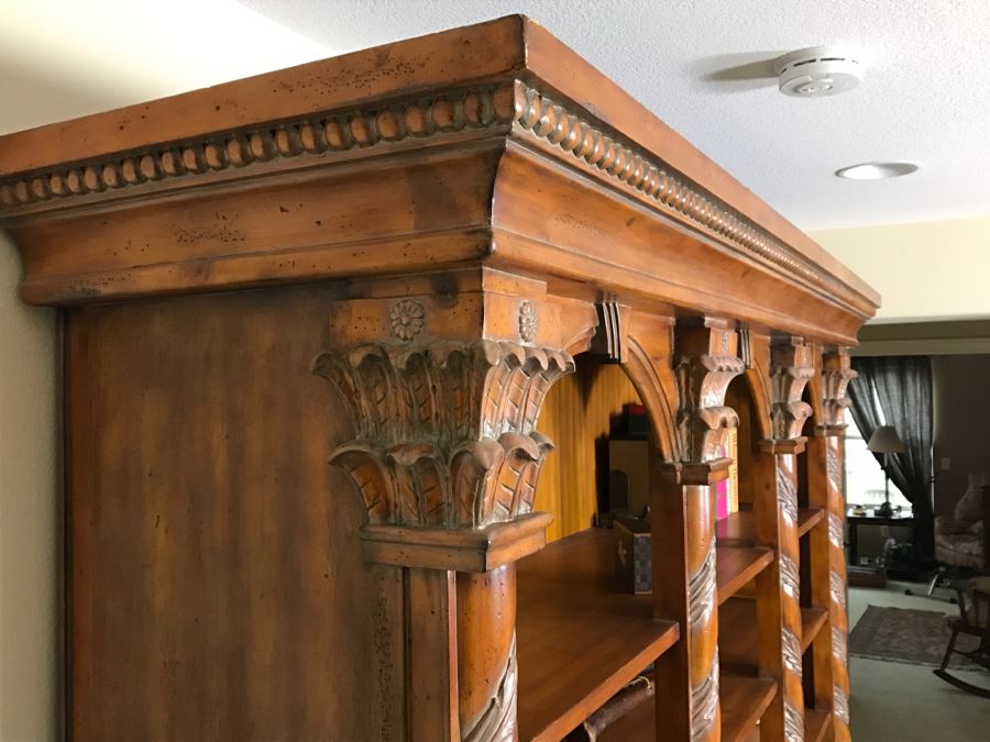 Large Ornate One Piece Bookcase With 3 Lower Cabinets - Located Upstairs 90'W X 21'D X 85'H [Photo 8]