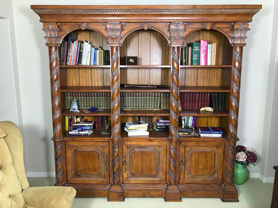 Large Ornate One Piece Bookcase With 3 Lower Cabinets - Located Upstairs 90'W X 21'D X 85'H [Photo 1]