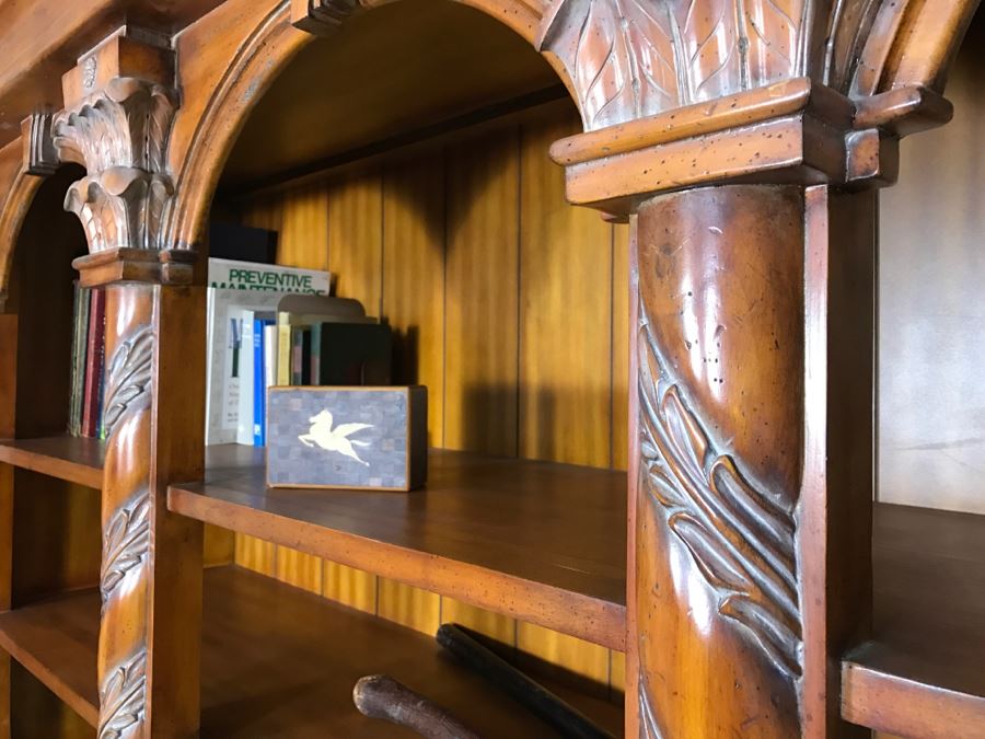 Large Ornate One Piece Bookcase With 3 Lower Cabinets - Located Upstairs 90'W X 21'D X 85'H [Photo 3]