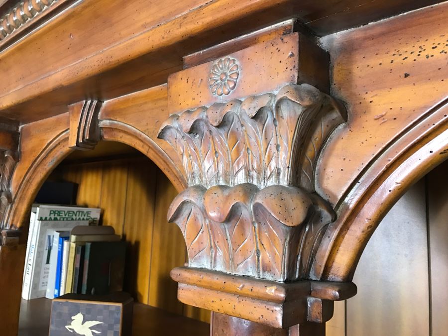 Large Ornate One Piece Bookcase With 3 Lower Cabinets - Located Upstairs 90'W X 21'D X 85'H [Photo 4]