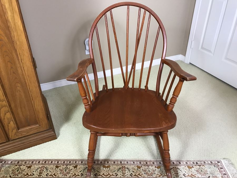 Vintage Wooden Rocking Chair - Note That One Of The Verical Back Supports Is Missing [Photo 2]