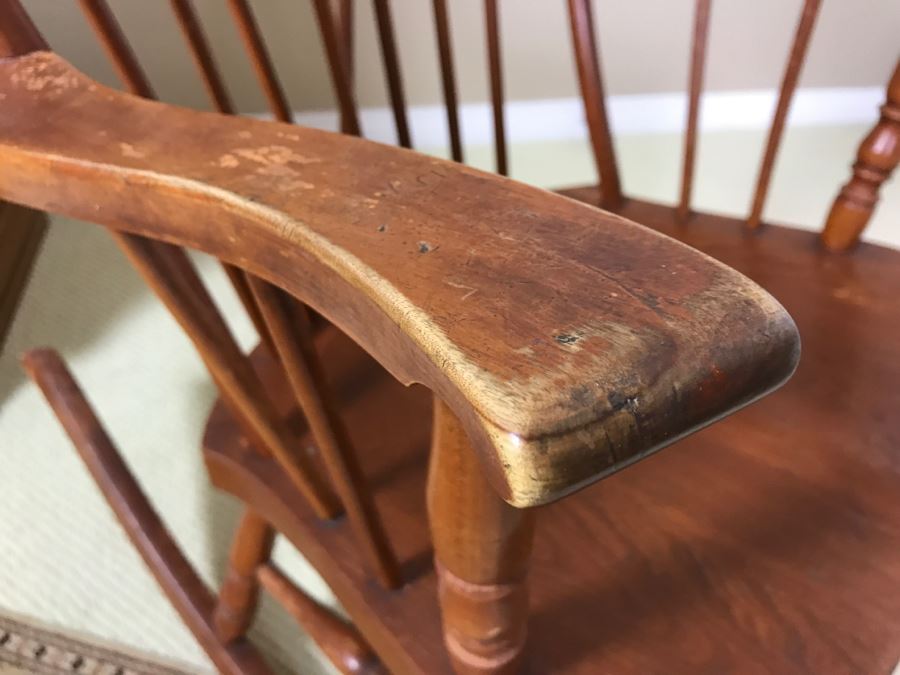 Vintage Wooden Rocking Chair - Note That One Of The Verical Back Supports Is Missing [Photo 8]